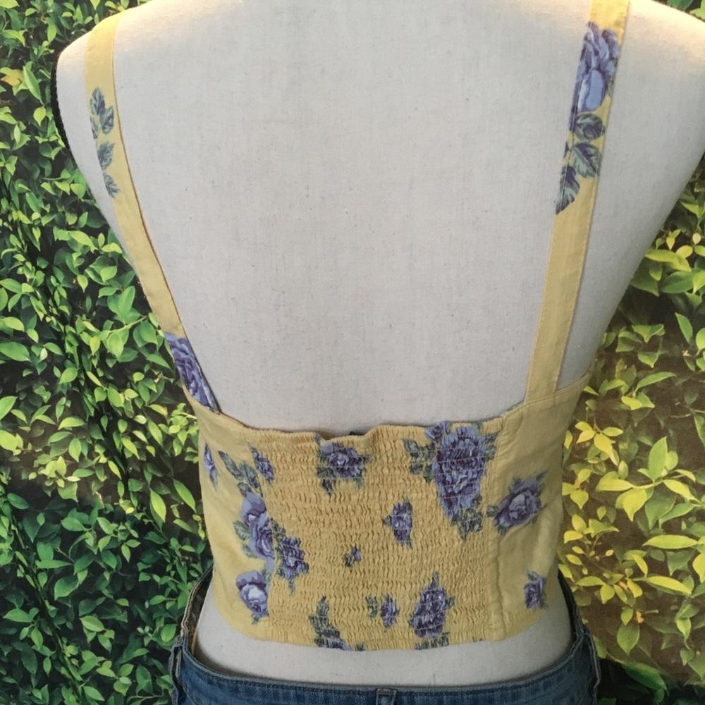 F21 Crop Top floral print yellow size M - Picture 2 of 5
